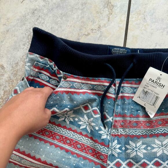 Parish Nation Men’s Jean Jogger Drawstring Fair Isle Pants size Large NWT - Picture 7 of 10